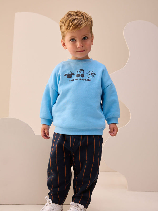 Blue Farm Animal Single Sweatshirt And Stripe Joggers Set (3mths-7yrs)