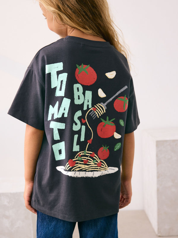 Charcoal Pasta Graphic Print T-Shirt (3-16yrs)