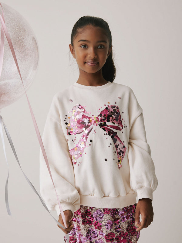 Ecru Bow Sequin Sweatshirt (3-16yrs)