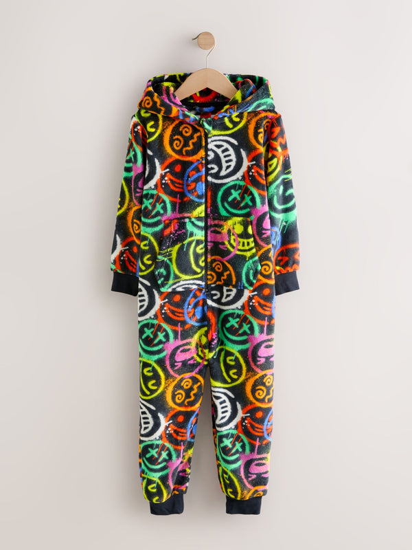 Blue/Green/Red/Yellow Happy Face Fleece All-In-One (5-16yrs)