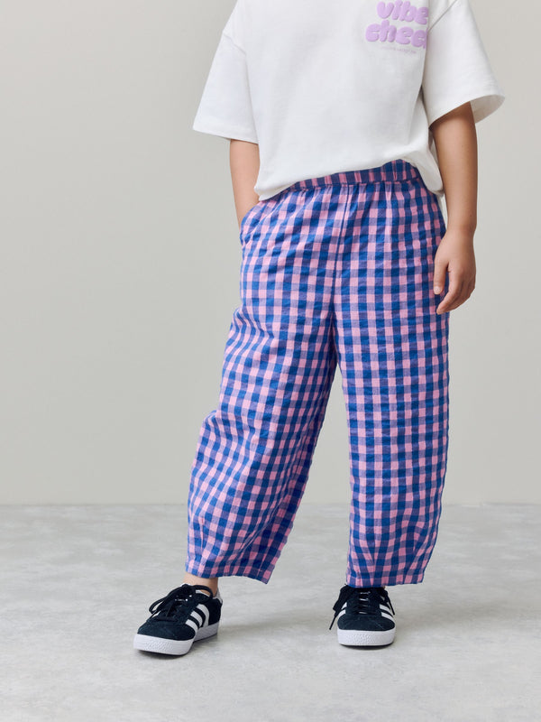 Purple Gingham Pull On Barrel Trousers (3-16yrs)