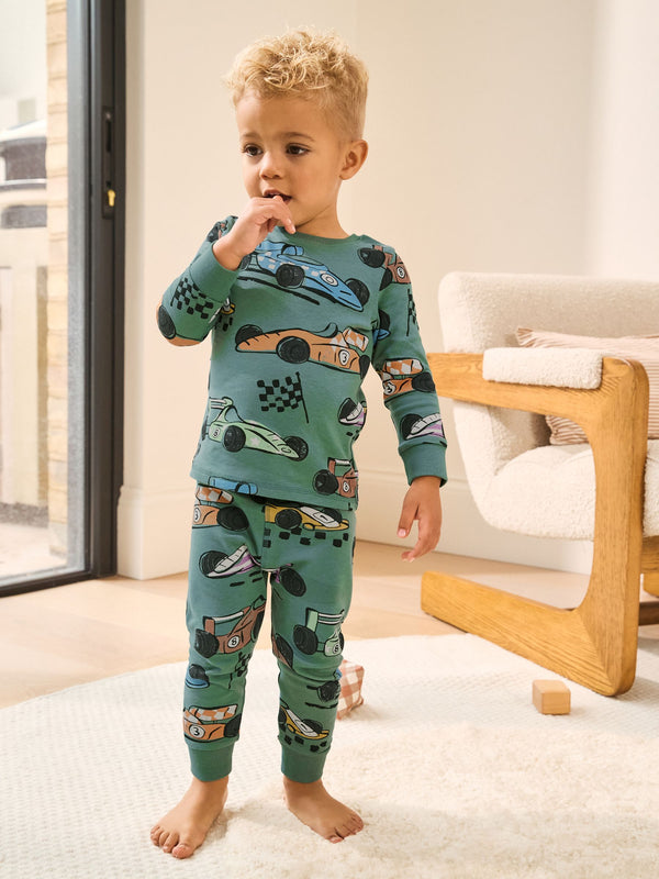Green Race Car Snuggle Fit Single Pyjamas (1.5-9yrs)