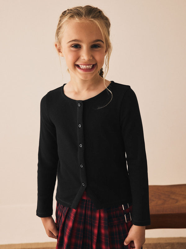 Black Long Sleeve Ribbed Cardigan (3-16yrs)