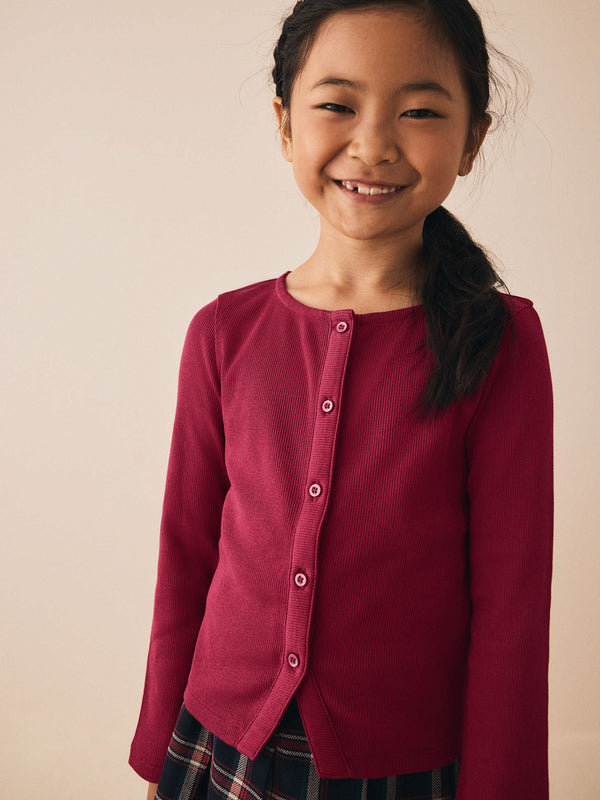 Burgundy Red Long Sleeve Ribbed Cardigan (3-16yrs)