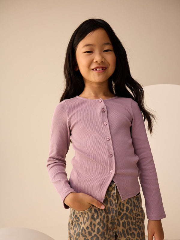 Lilac Purple Long Sleeve Ribbed Cardigan (3-16yrs)