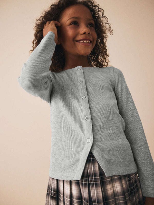 Grey Long Sleeve Ribbed Cardigan (3-16yrs)