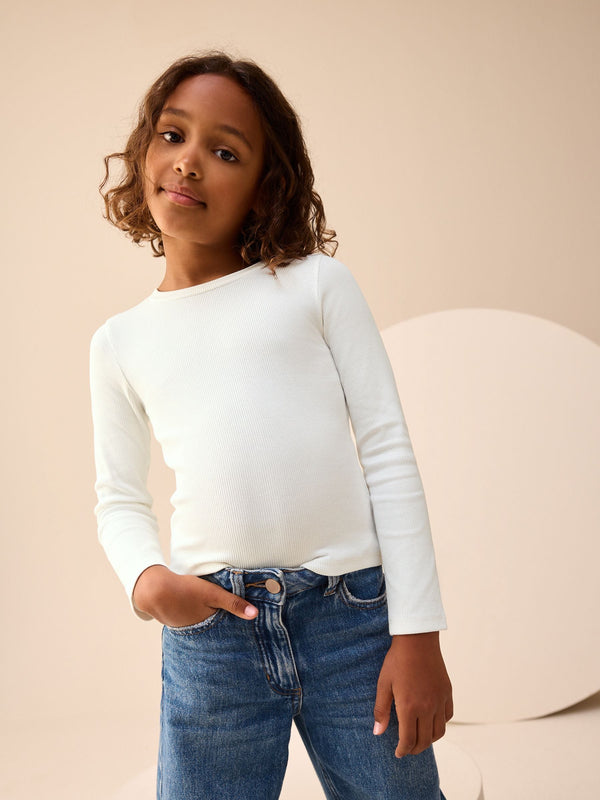 White Long Sleeve Ribbed Top (3-16yrs)