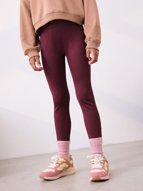Berry Red Seamless Ribbed High Waist Leggings (3-16yrs)