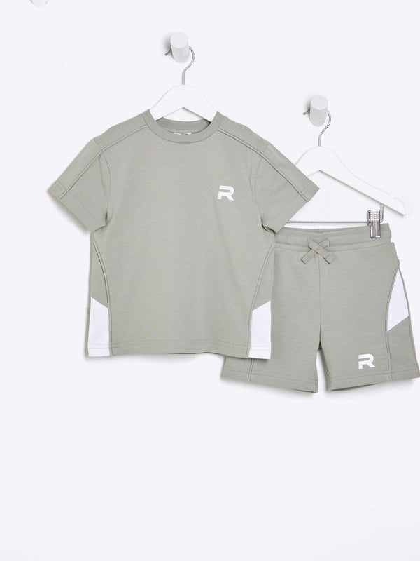 River Island Green Block Piped T-Shirt and Shorts Set