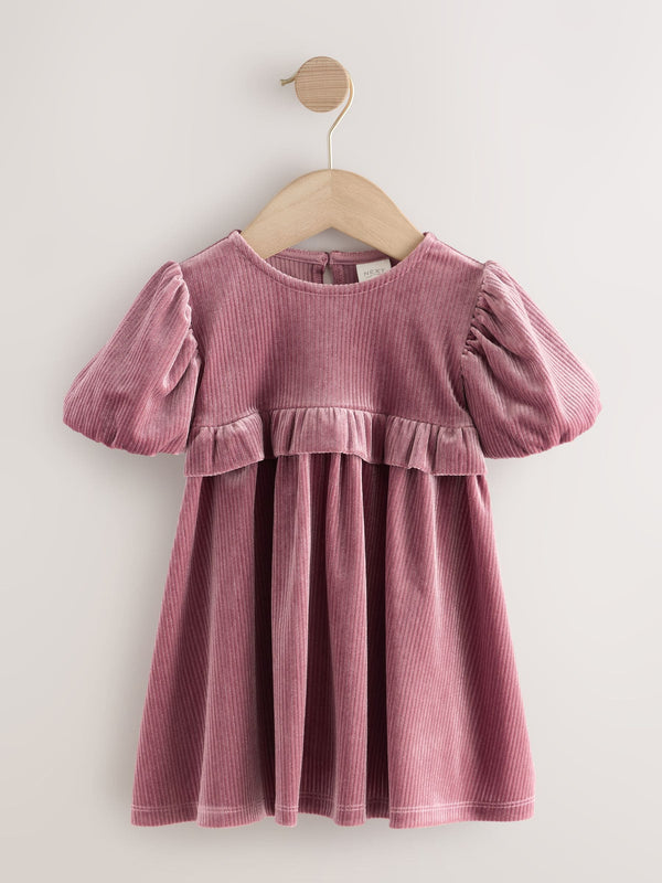 Pink Rib Velvet Frill Party Dress (3mths-8yrs)