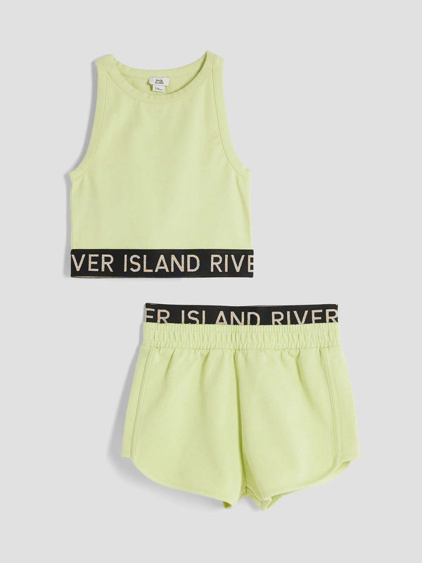 River Island Green Glitter Waistband Tank Set