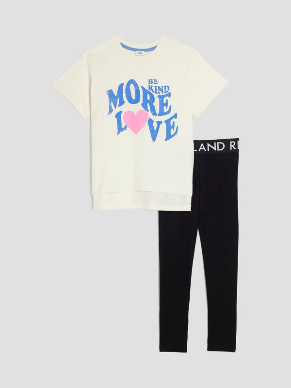 River Island Cream More Love Leggings Set