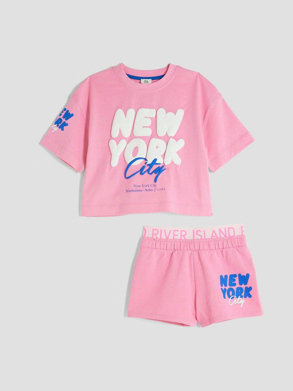 River Island Pink 100% Cotton NYC Runner Set