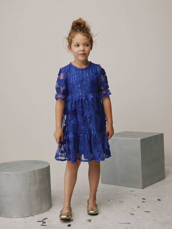 Cobalt Blue Mesh Flower Sequin Party Dress (3-16yrs)