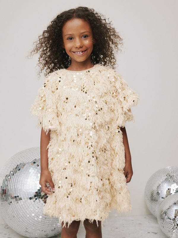 Cream Sequin Textured Occasion Dress (3-16yrs)