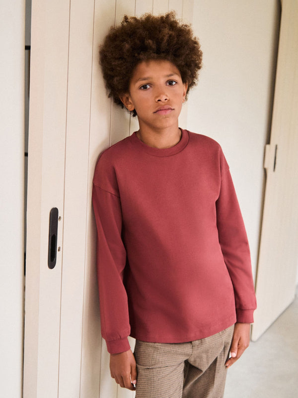 Burgundy Red Relaxed Fit Long Sleeve Heavyweight T-Shirt (3-16yrs)