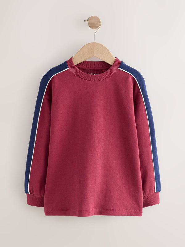Burgundy Red Relaxed Fit Heavyweight Long Sleeve Colourblock T-Shirt (3-16yrs)