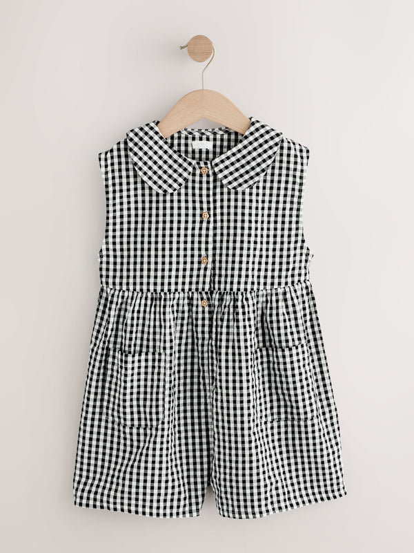 Mono Gingham Shirt Collar Playsuit (3mths-7yrs)