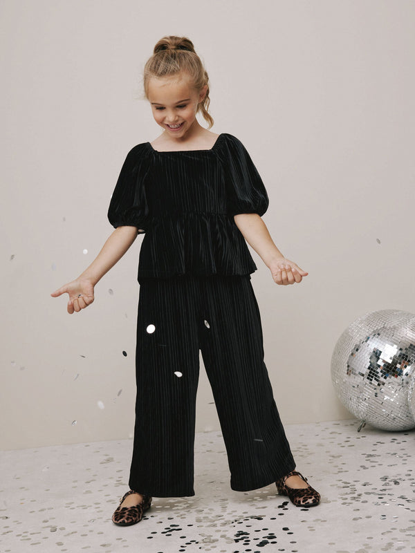 Black Crinkle Velour Top and Trousers Set (3-16yrs)