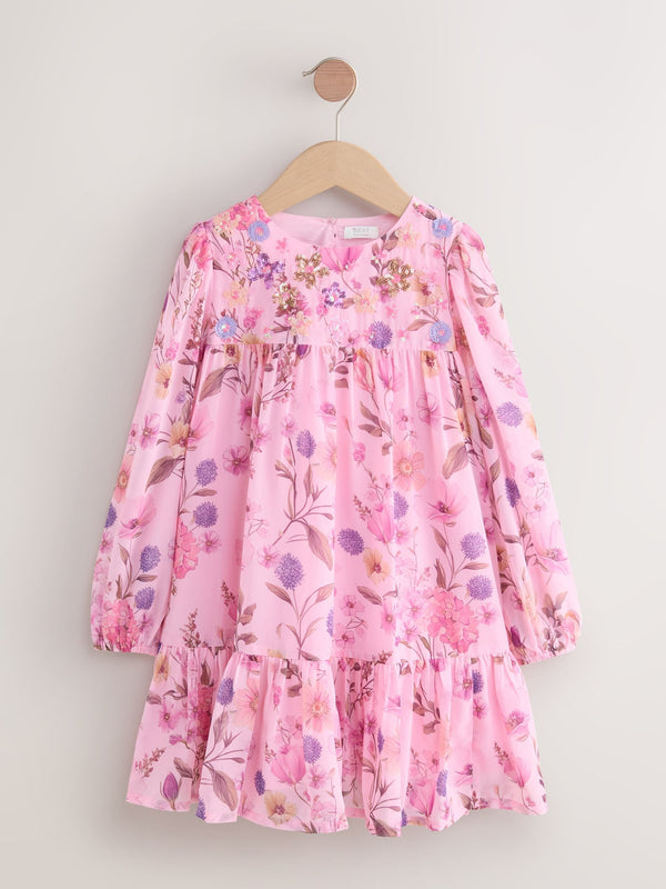 Light Pink Floral Chiffon Dress (3-16yrs)