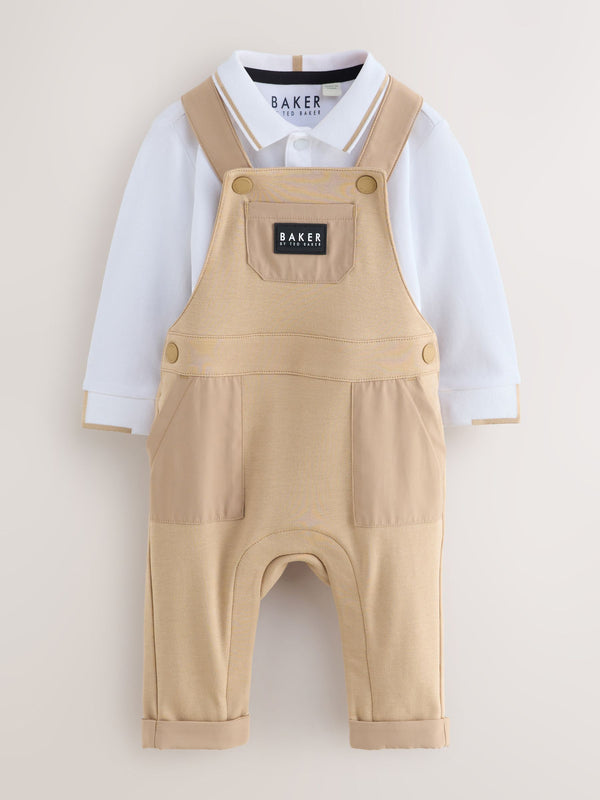 Baker by Ted Baker Stone Dungaree and Polo Shirt Set