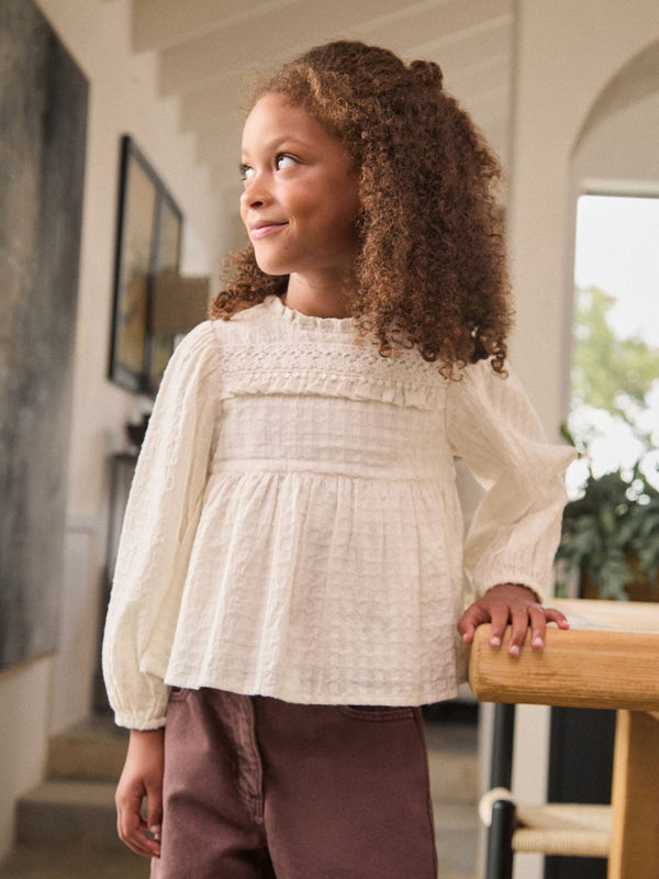 Ecru Long Sleeve Ruffle Blouse (3-16yrs)