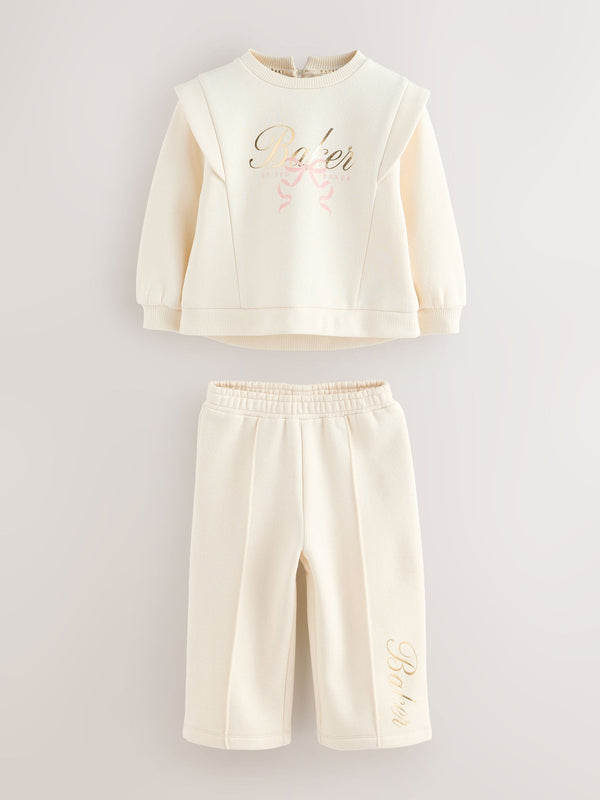 Baker by Ted Baker 2 Piece Cream Sweat & Pintuck Wide Leg Jogger Set