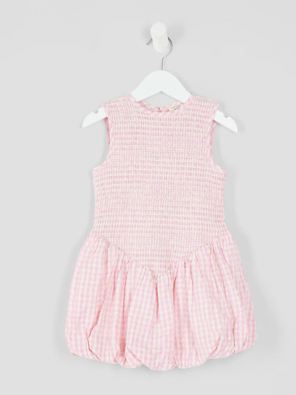 River Island Pink Check Lurex Shirred Dress