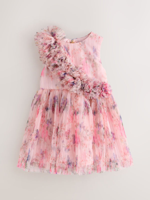 Baker by Ted Baker Crinkle Mesh 3D Ruffle Shoulder Occasion Dress