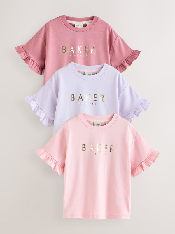 Baker by Ted Baker Boxy Fit Frill Graphic Printed T-Shirts 3 Pack