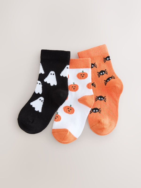 Orange/Black Cotton Rich Halloween Socks 3 Pack