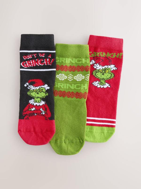 The Grinch Christmas License Character Cotton Rich Socks 3 Pack