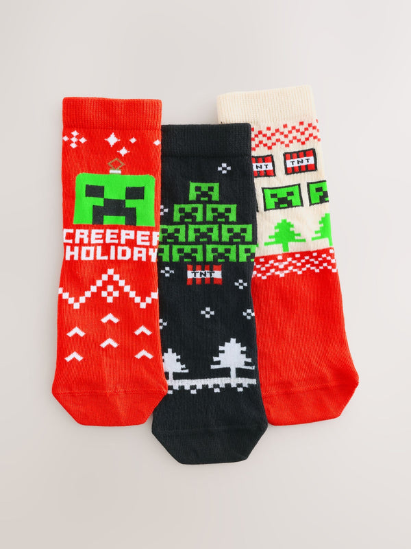 Minecraft Christmas License Character Cotton Rich Socks 3 Pack