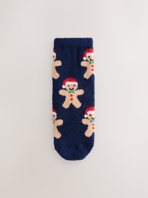 Navy Blue Gingerbread Christmas Cosy Socks 1 Pack