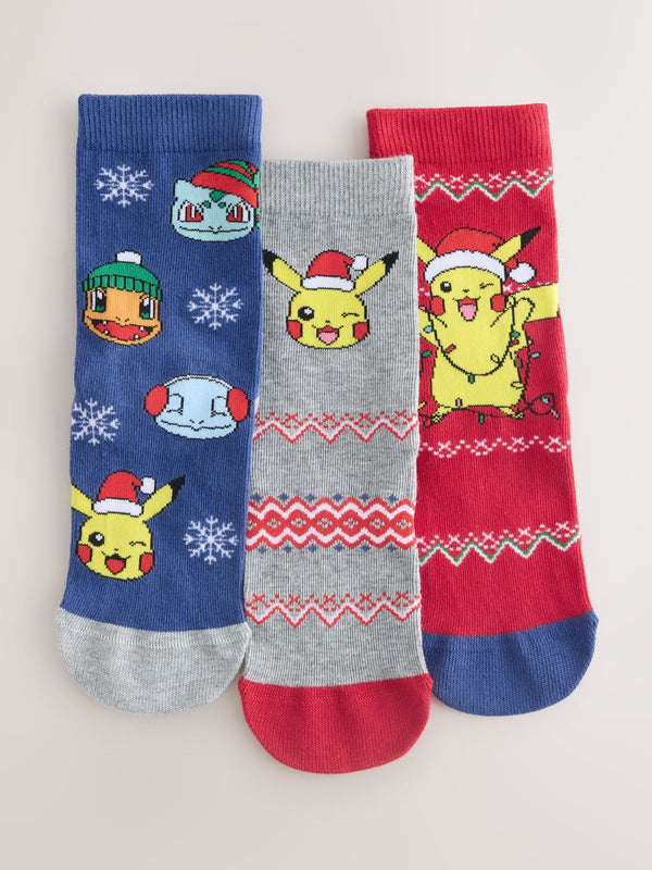 Pokémon Christmas License Character Cotton Rich Socks 3 Pack
