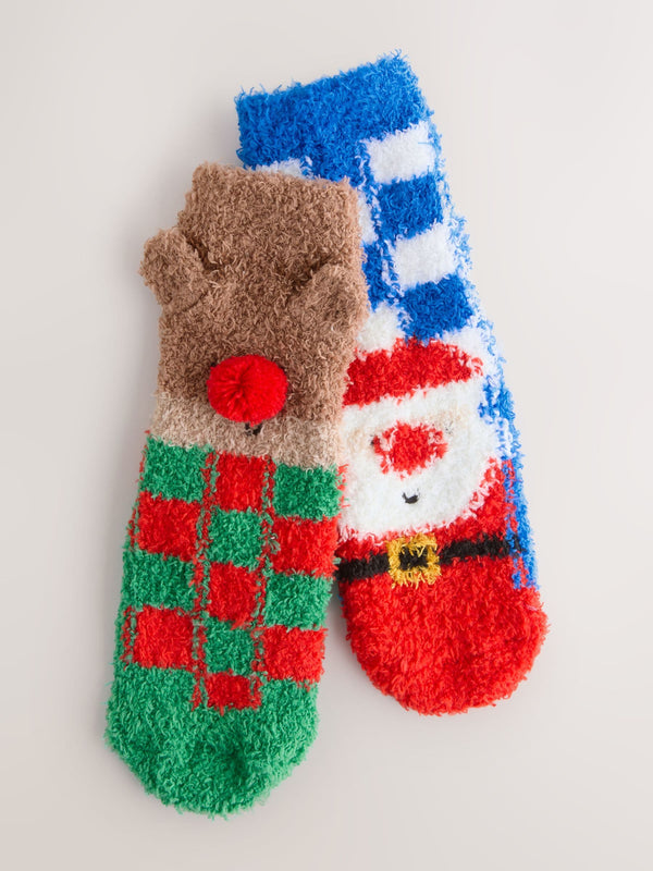 Santa/Reindeer Checkerboard Christmas Cosy Socks 2 Pack