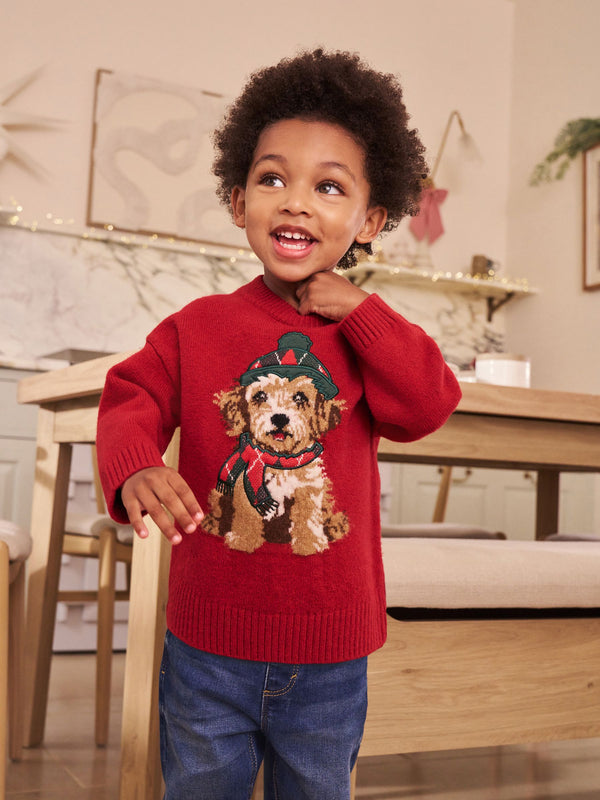 Red Dog Graphic Matching Family Christmas Jumper (3mths-7yrs)
