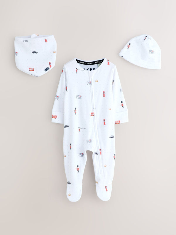 Baker by Ted Baker London Sleepsuit, Hat and Bib White Gift Set