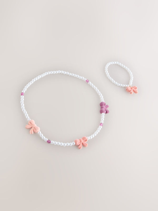 Pink Pearl Bow Jewellery Set