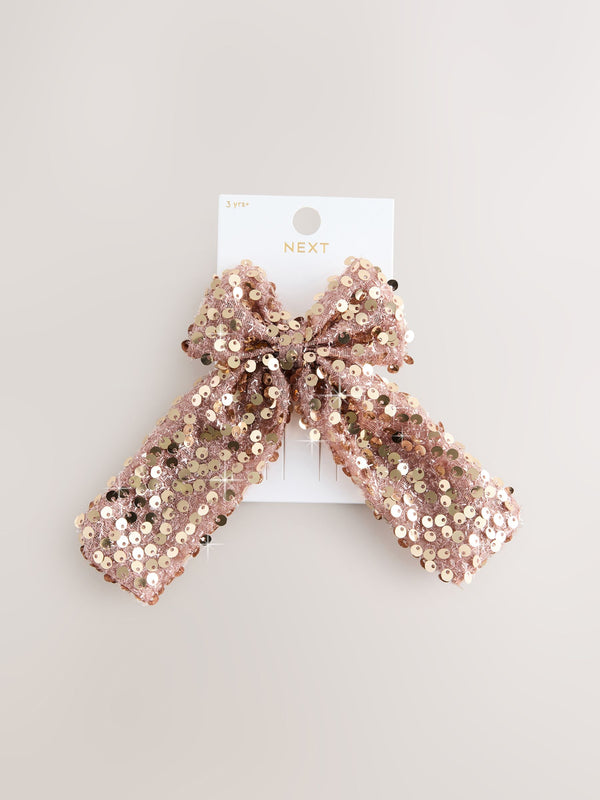 Metallic Rose Gold Sequin Bow Hair Clip