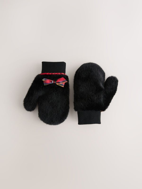 Black Faux Fur Mittens