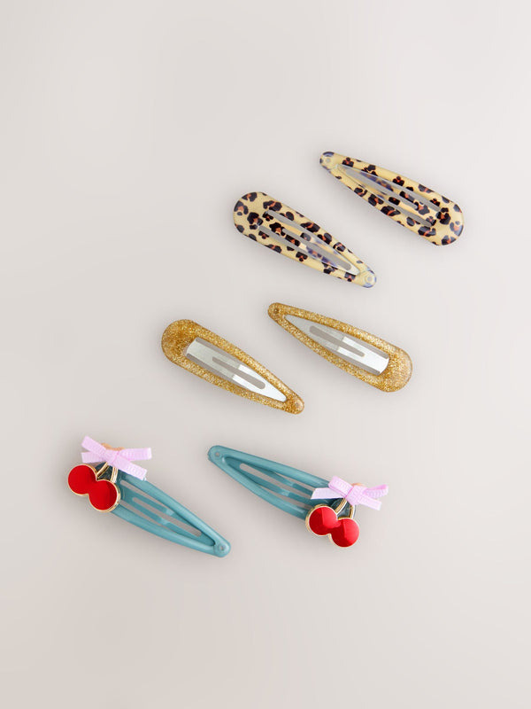 Gold Leopard and Cherrys Hair Clips 6 Pack