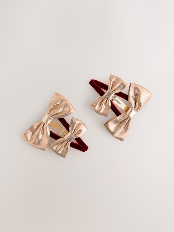 Pink Metallic and Velvet Bow Hair Clips 2 Pack
