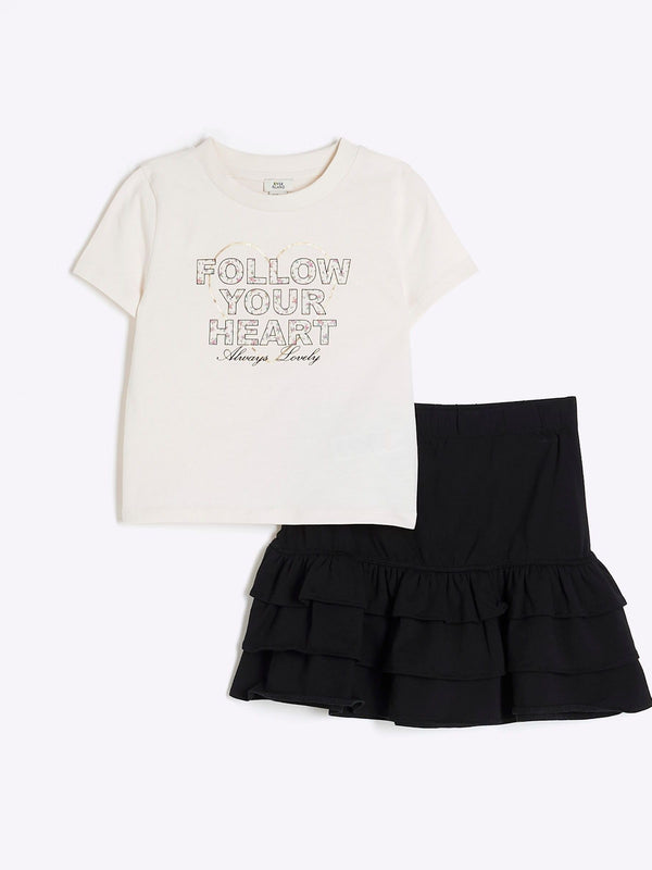 River Island Cream Ditsy T-Shirt Rara Set