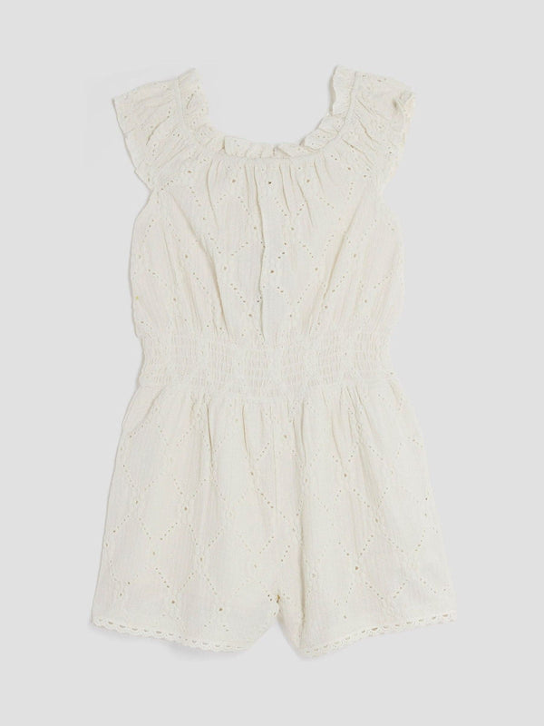 River Island Cream Shirred Textured Playsuit