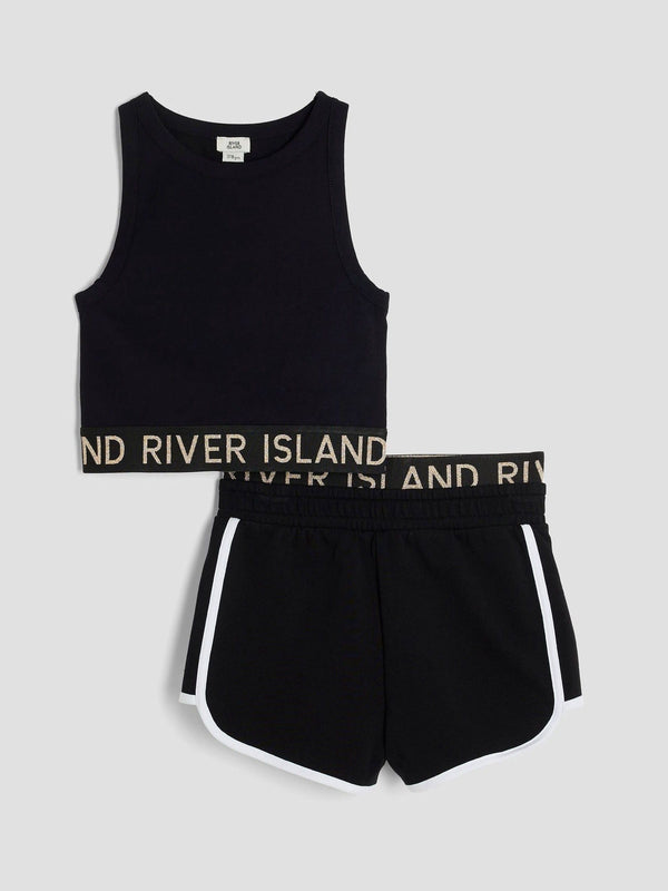 River Island Black Glitter Waistband Tank Set