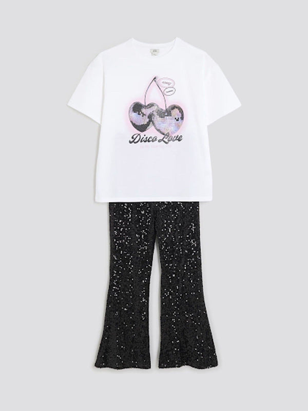 River Island Black Cherry Sequin T-Shirt Kickflare Set