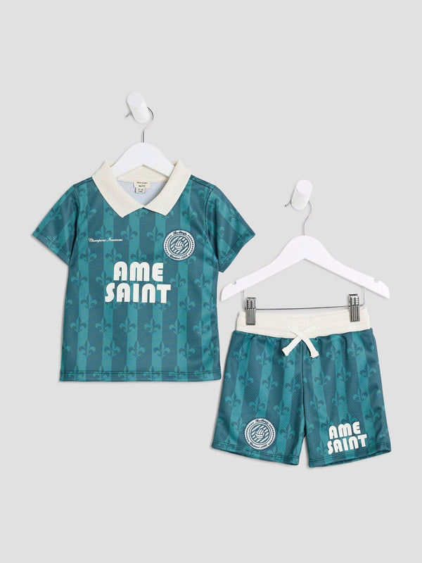 River Island Blue Boys Football T-Shirt and Shorts Set