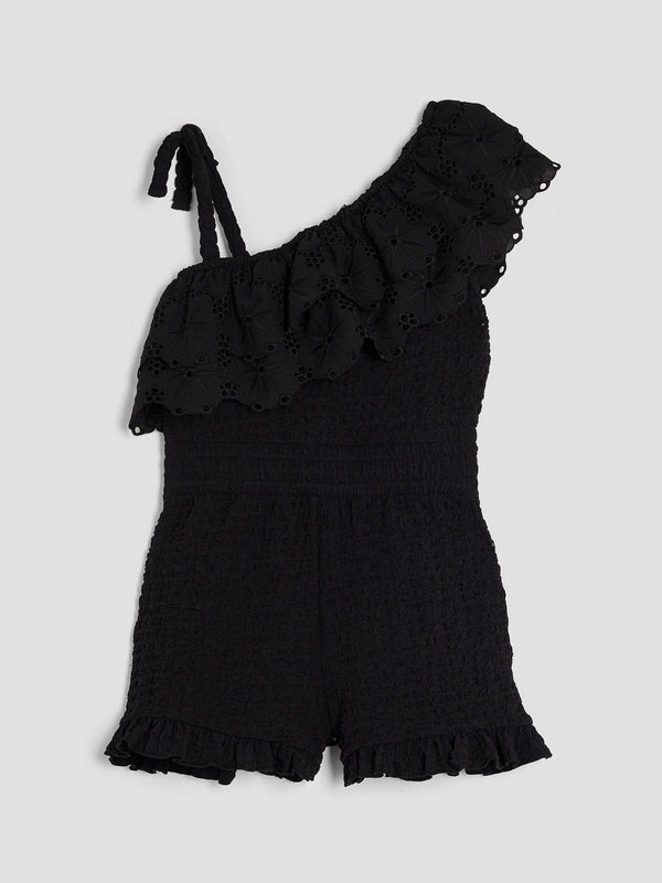 River Island Black Broderie Textured Playsuit