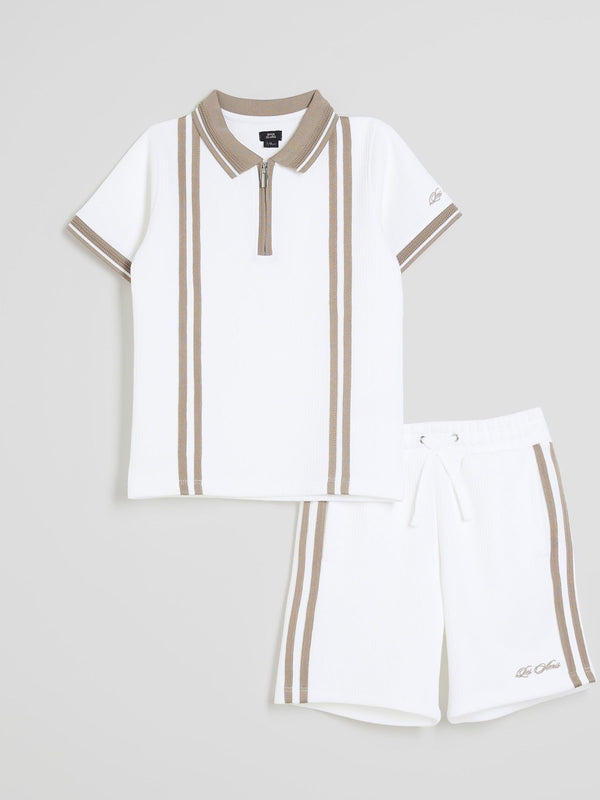 River Island White Textured Stripe Shorts Set